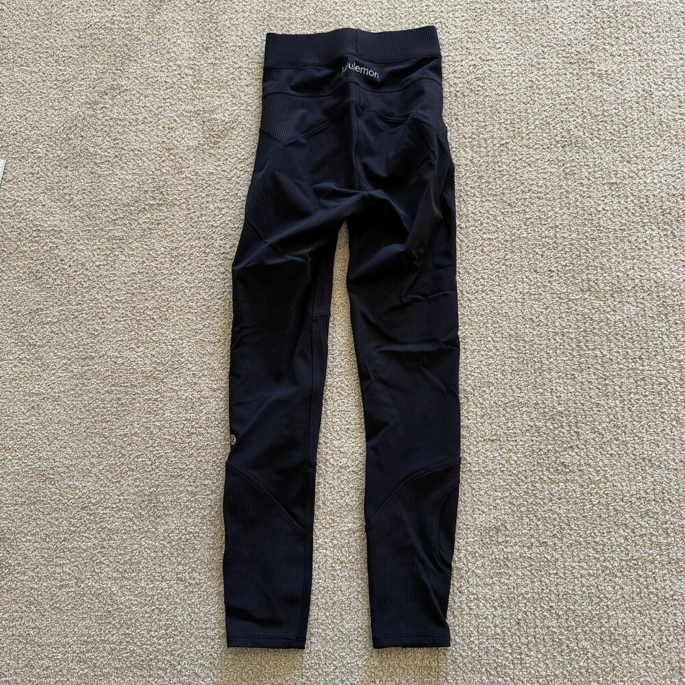 Lululemon Leggings Womens 2XS Black Compression Ribbed High Rise Yoga Running